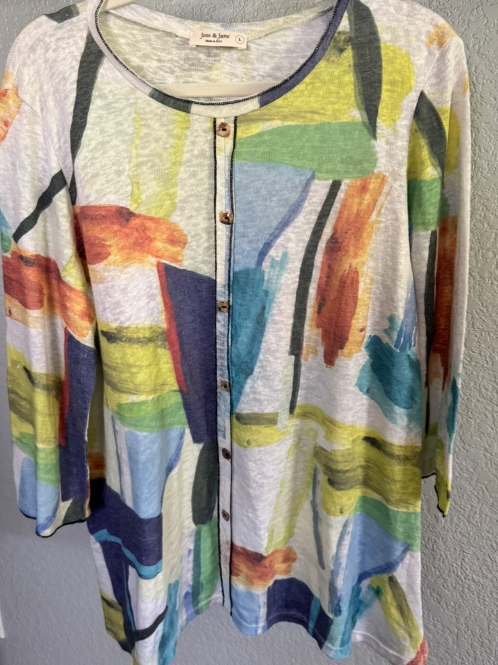 Jess & Jane Multicolor Brushstroke Button-Front Women's Sweater